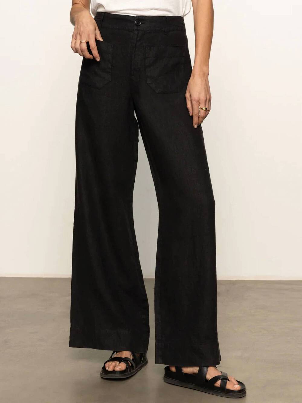 NEW SANCTUARY linen marine wide leg pants in black